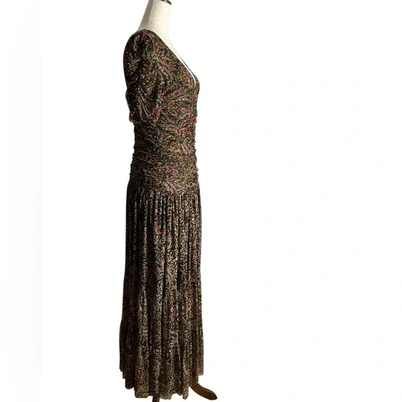 MISA Rebecca Tiered Ruched Floral Chiffon Dress Short Sleeve Size Small - Picture 5 of 15